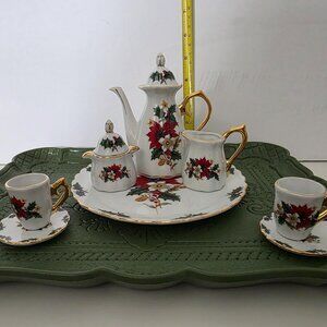 Formalities By Baum Brothers Poinsettia Mini Tea Set Gold Trim